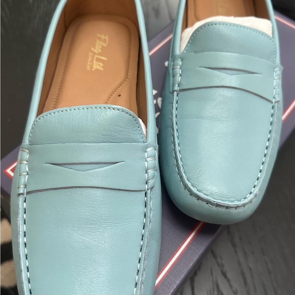 New! Leather penny loafers in light blue size 10M - Picture 2 of 6